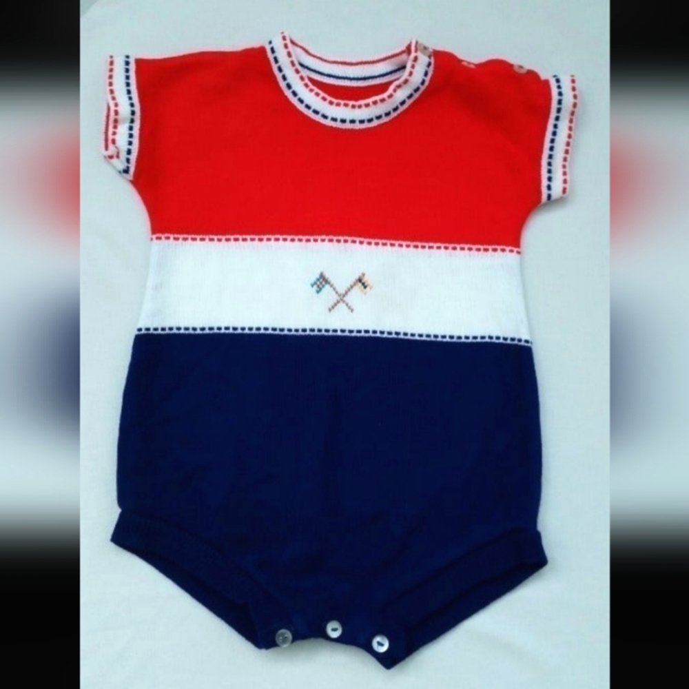 Vintage Onesie, Unique Baby Knitwear, Unisex, Flags, Super Cute, Rare, Like New